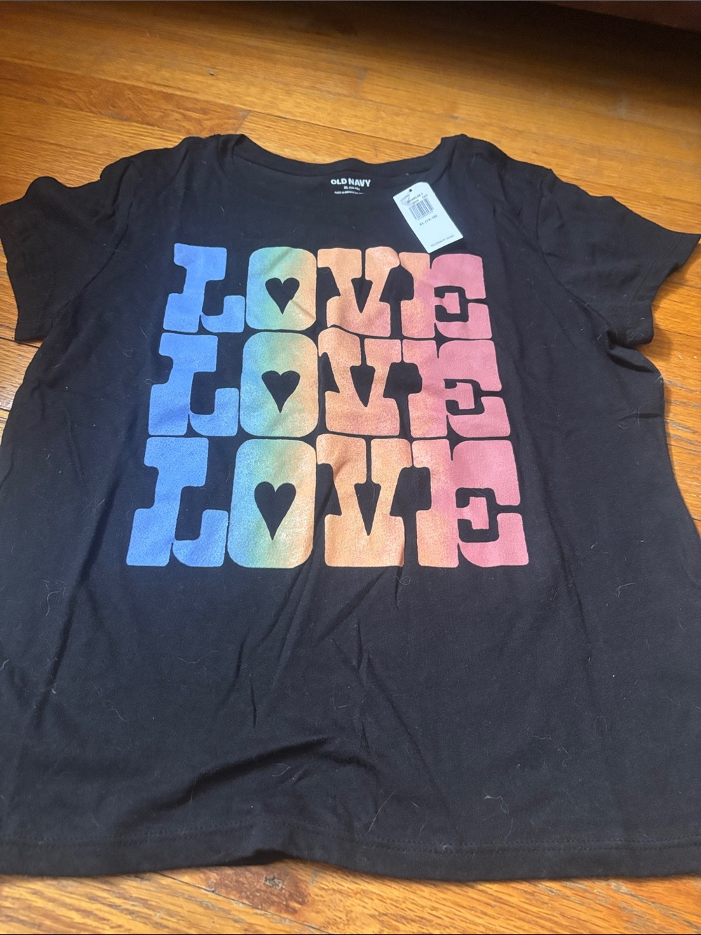 Old Navy Black Short-Sleeve Tee with Rainbow LOVE Blocks